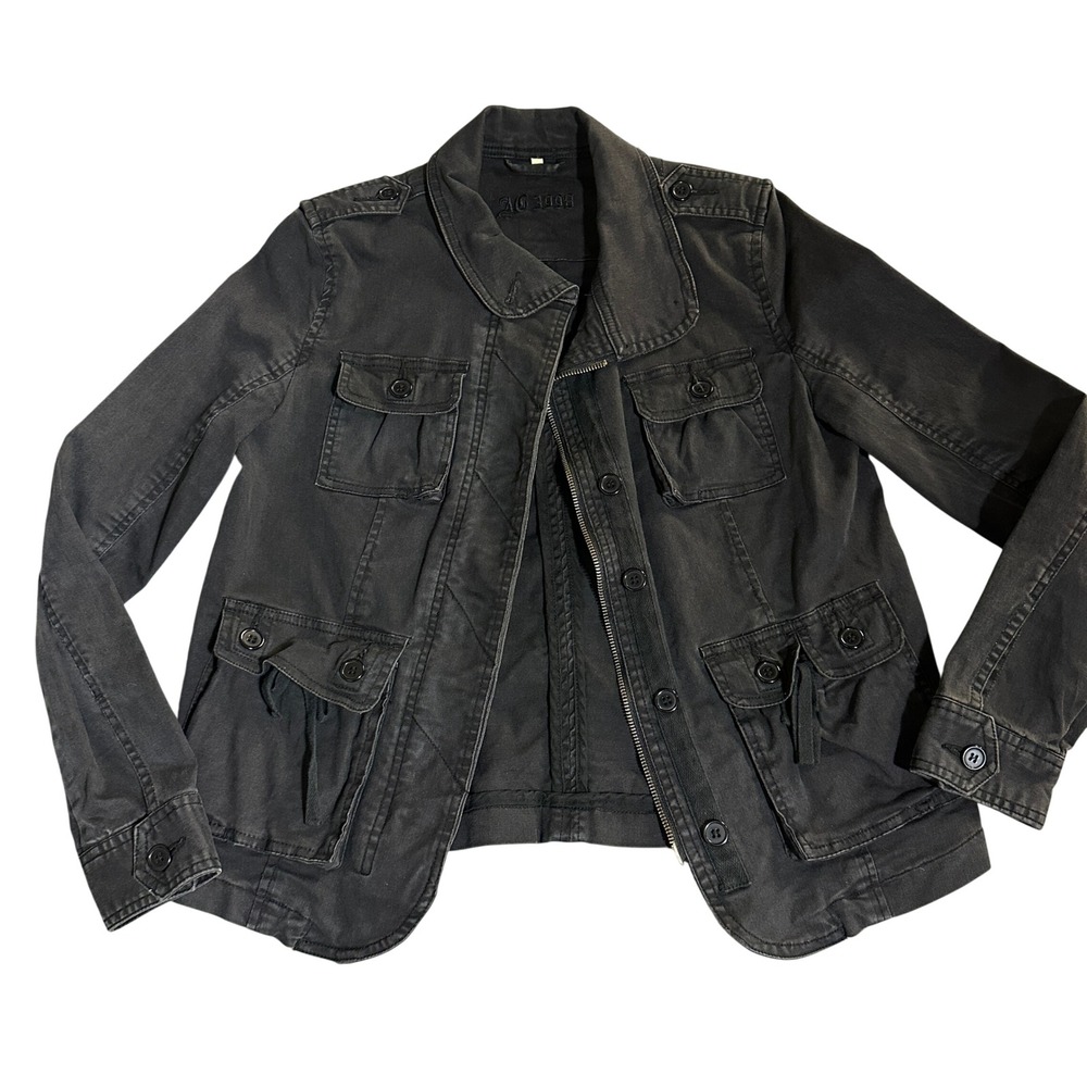 Womens Field Utility Jacket Black Military Cargo Fall Trend Size L